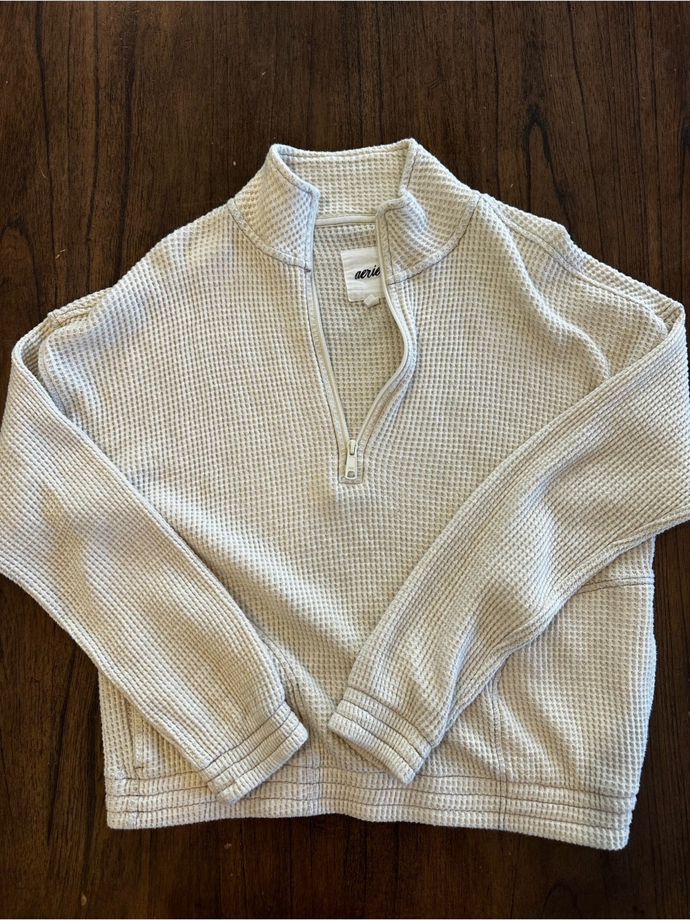Aerie Women’s Small Cream Waffle Knit Quarter Zip Pullover Sweatshirt